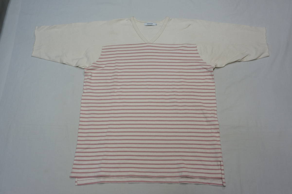 NONNATIVE /NN-C3116 [TRAINER TEE Q/S COTTON JERSEY BORDER] ★ノンネイティブ 17SS ボーダー Tシャツ TEE カットソー 4 ライトベージュ_画像1