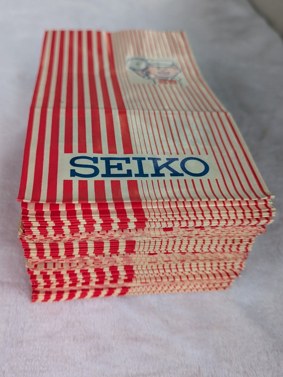 レトロ50年位以前の品紙袋SEIKO白X赤ストライプ SB電地純正 レトロ50年位以前の品紙袋SEIKO白X赤ストライプ SB電地純正