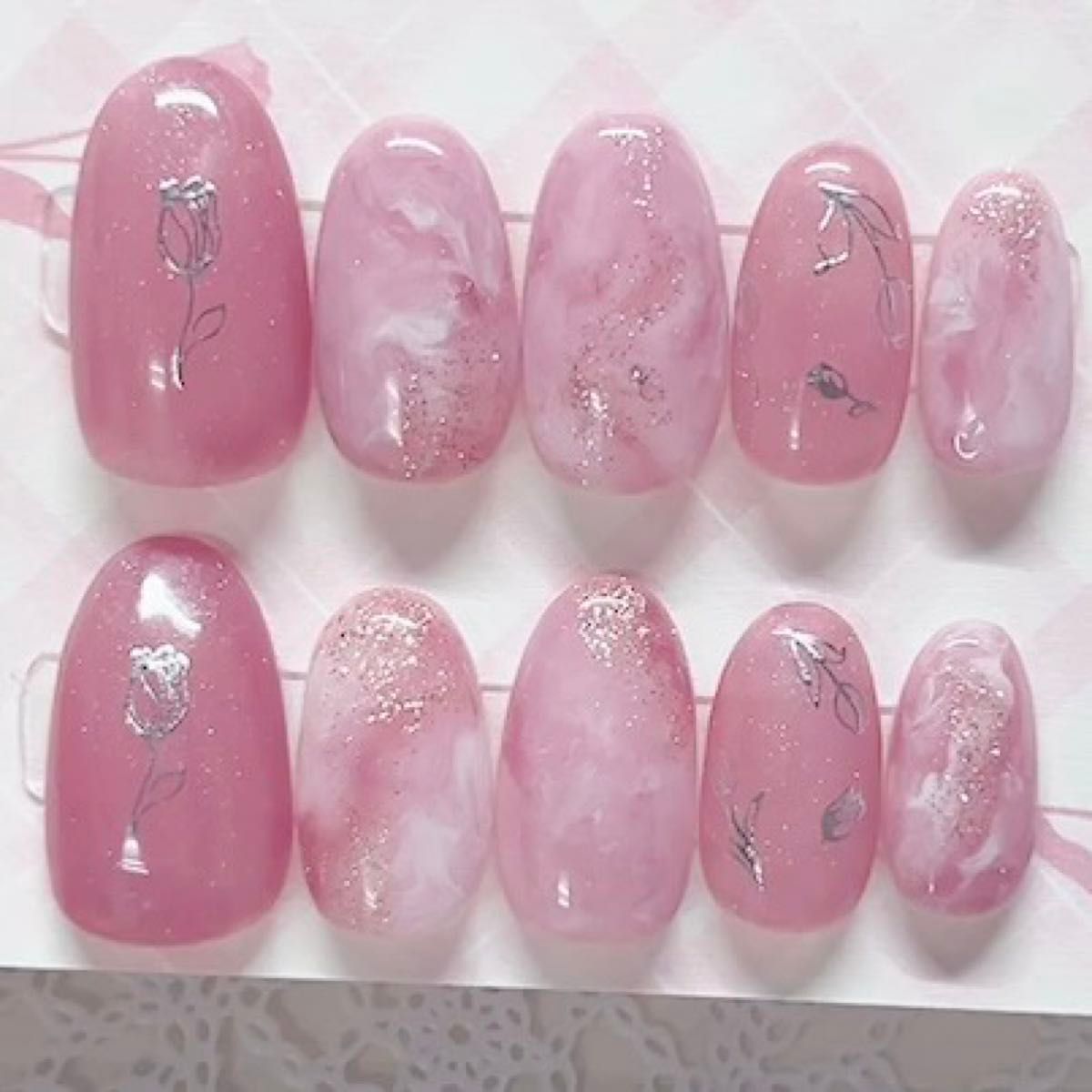 ネイルチップ チューリップ ニュアンス もやもや 春ネイル ジェルネイルチップ