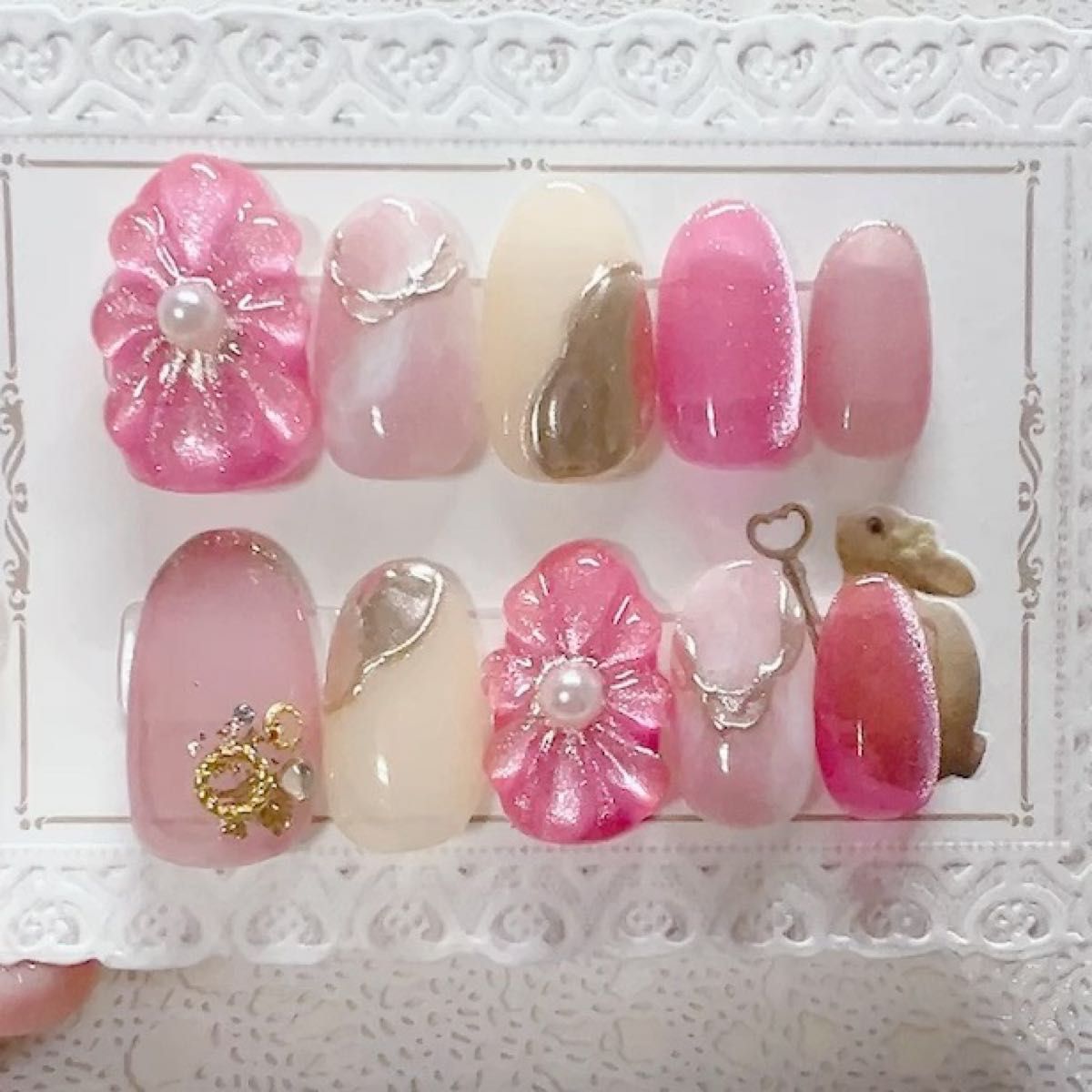 ネイルチップ お花 マグネット ぷっくりフラワー 春ネイル ミラーネイル