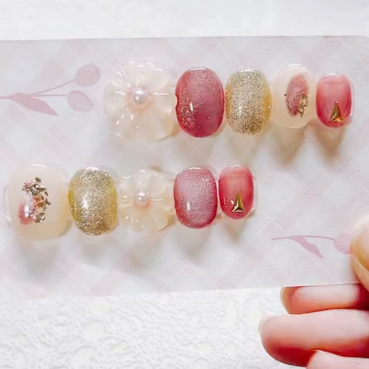 ネイルチップ フラワー ちゅるん ジェルネイルチップ ぷっくりフラワー 塗りかけネイル