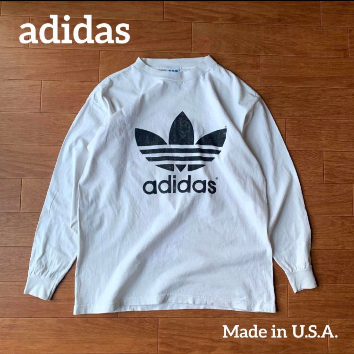 90s USA製 ヴィンテージ adidas トレフォイル 両面プリント ロン 90s USA製 ヴィンテージ adidas トレフォイル 両面プリント ロン