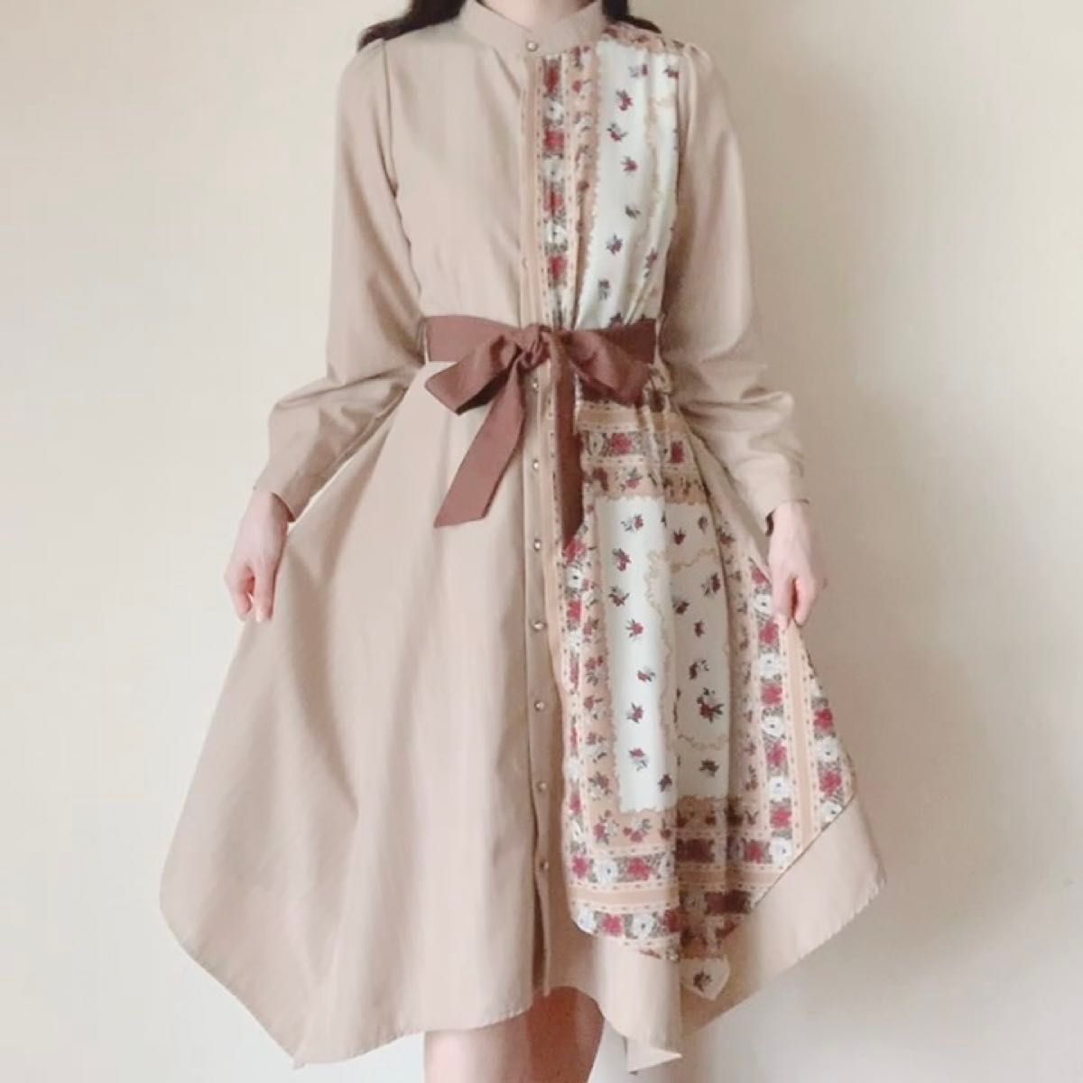 アクシーズファム スカーフデザイン ストライプシャツワンピース 美品