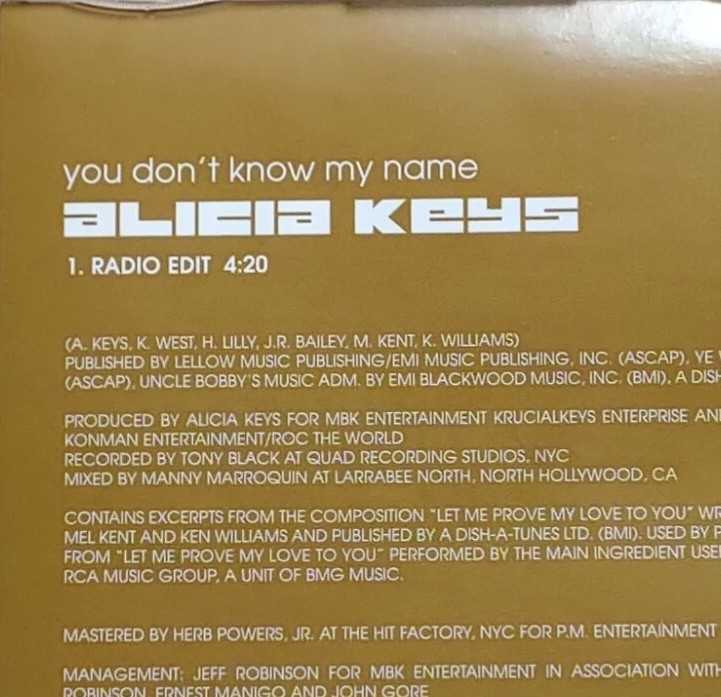 Alicia Keys「You Don't Know My Name」　アリシア・キーズ「ユー・ドント・ノウ・マイ・ネーム」　輸入盤マキシシングルCD