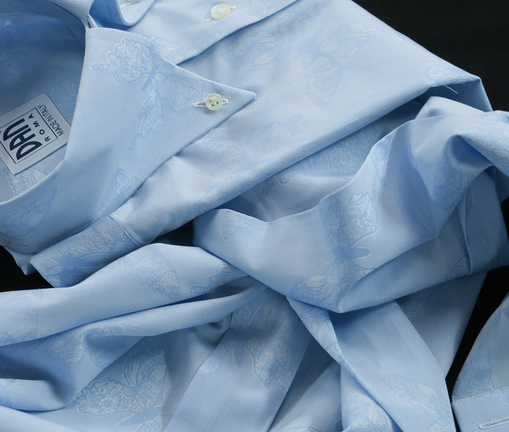 ★イタリアシャツ DANROMA FARFALLA JAQARD 651ドゥエボットーニ ドレッシーにセクシーに PAPION 蝶ブルー・・・♬～　M 40-91
