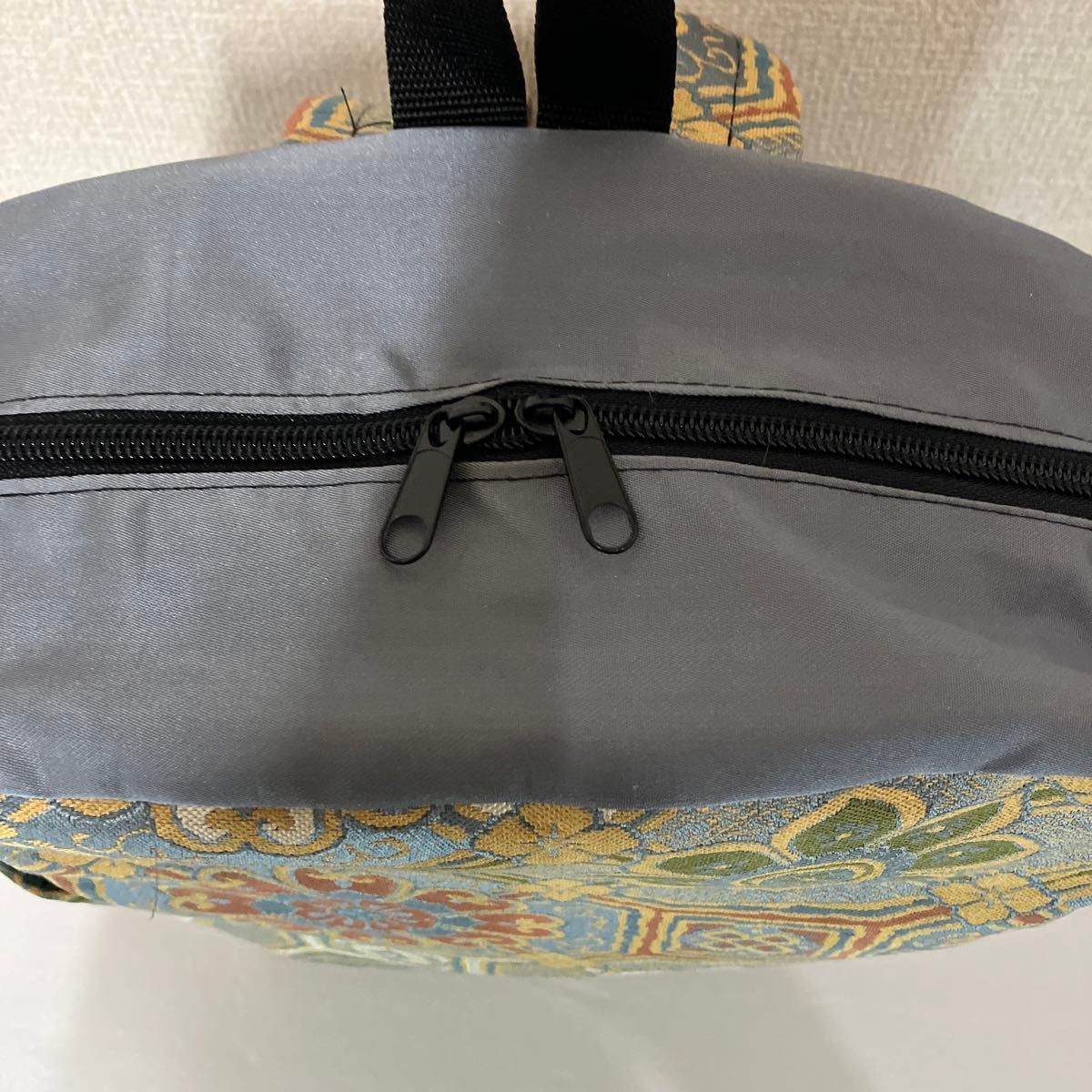 帯 リメイク リュックサック 大サイズサイドポケット付き 水色ー 帯 リメイク リュックサック 大サイズサイドポケット付き 水色ー