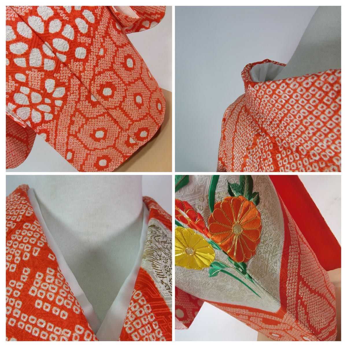 美品 振袖 鹿子絞り 花文様 金駒刺繍 日本刺繍 金彩 正絹 美品 振袖 鹿子絞り 花文様 金駒刺繍 日本刺繍 金彩 正絹