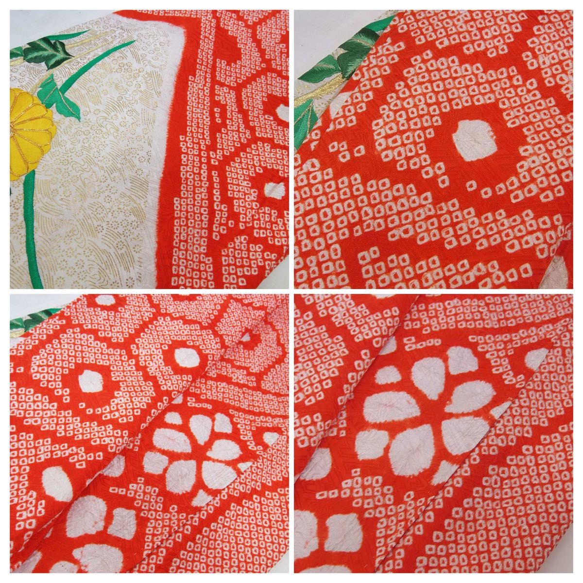 美品 振袖 鹿子絞り 花文様 金駒刺繍 日本刺繍 金彩 正絹 美品 振袖 鹿子絞り 花文様 金駒刺繍 日本刺繍 金彩 正絹