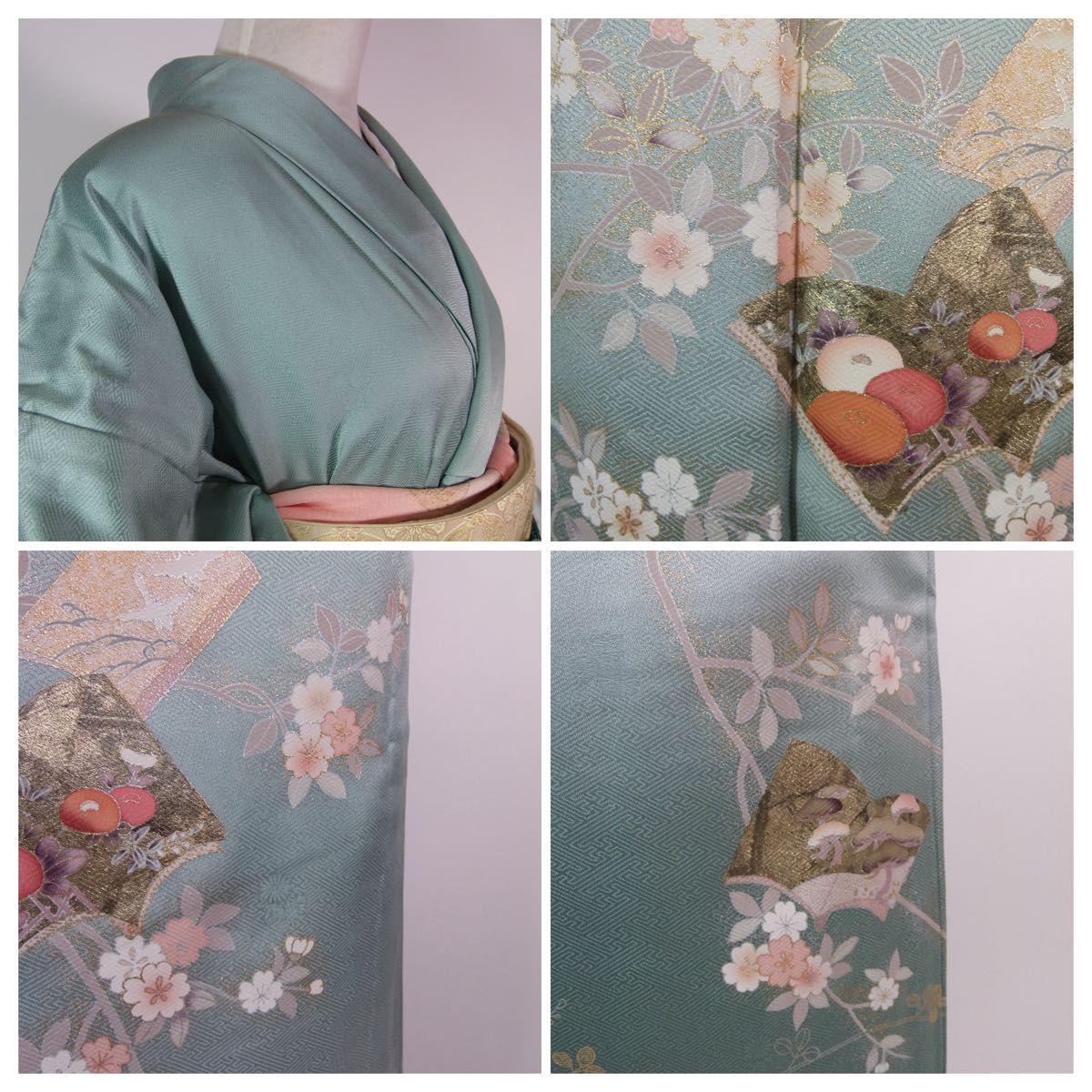 豪華 単衣 附け下げ 訪問着 友禅 花本文様 金彩 沙耶型地紋 着物 豪華 単衣 附け下げ 訪問着 友禅 花本文様 金彩 沙耶型地紋 着物