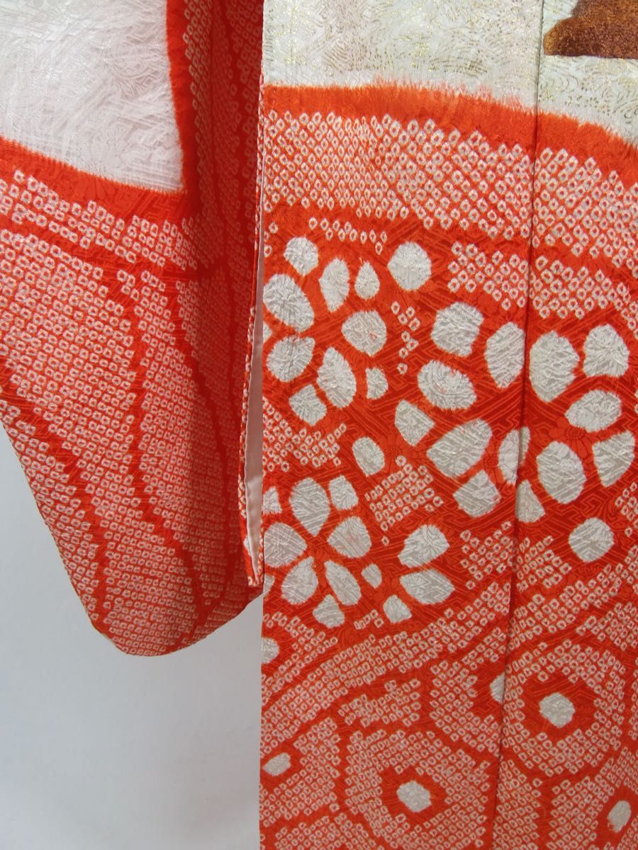 美品 振袖 鹿子絞り 花文様 金駒刺繍 日本刺繍 金彩 正絹 美品 振袖 鹿子絞り 花文様 金駒刺繍 日本刺繍 金彩 正絹
