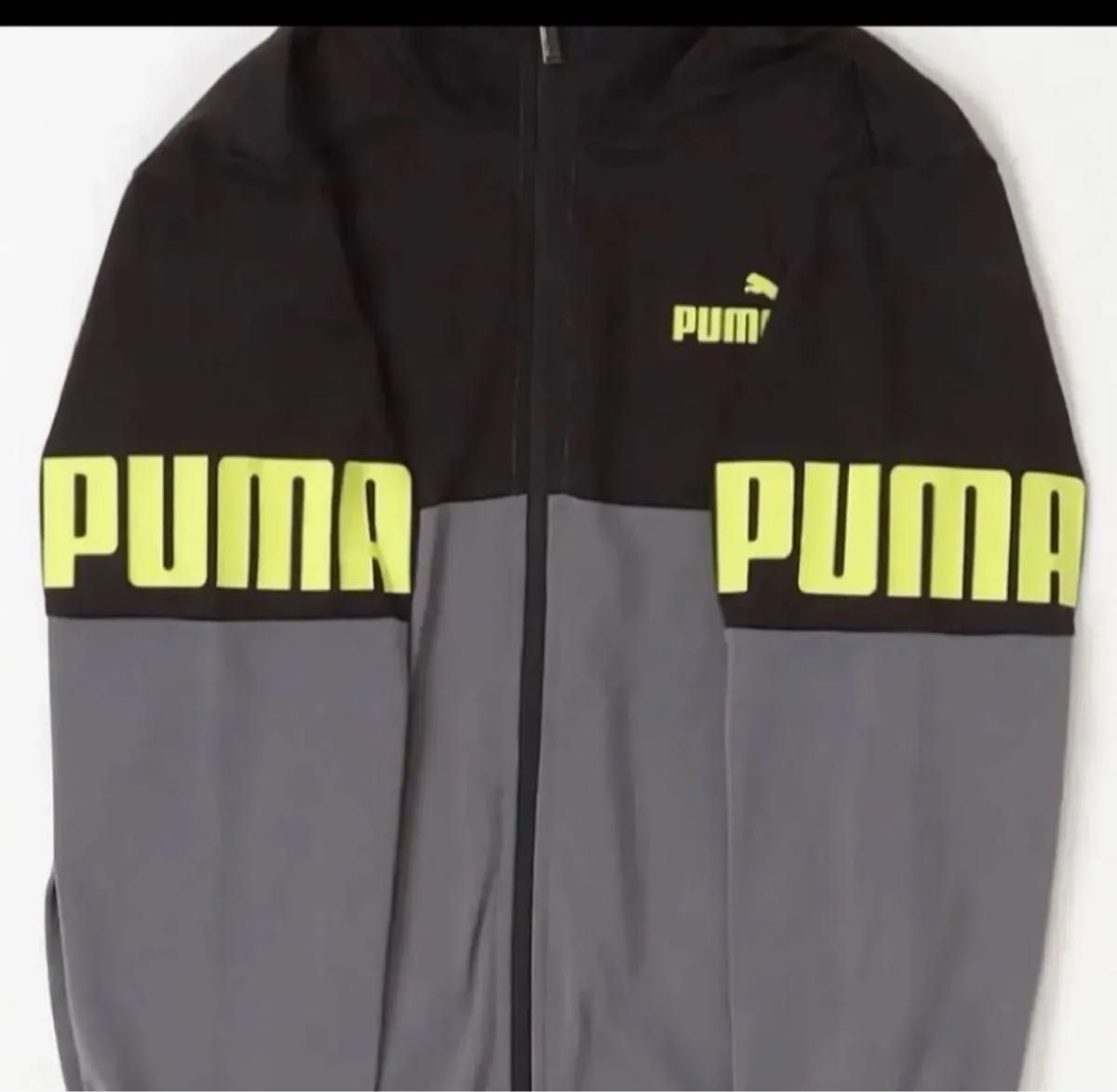 PUMA L セットアップ ポリ トレーニングスーツブラック×グレー PUMA L セットアップ ポリ トレーニングスーツブラック×グレー