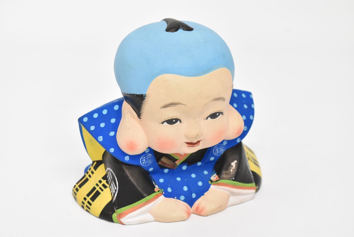 1115S 0409M3) 1円~ 福助人形 陶器 置物 縁起物 招福 商売繁盛 1115S 0409M3) 1円~ 福助人形 陶器 置物 縁起物 招福 商売繁盛