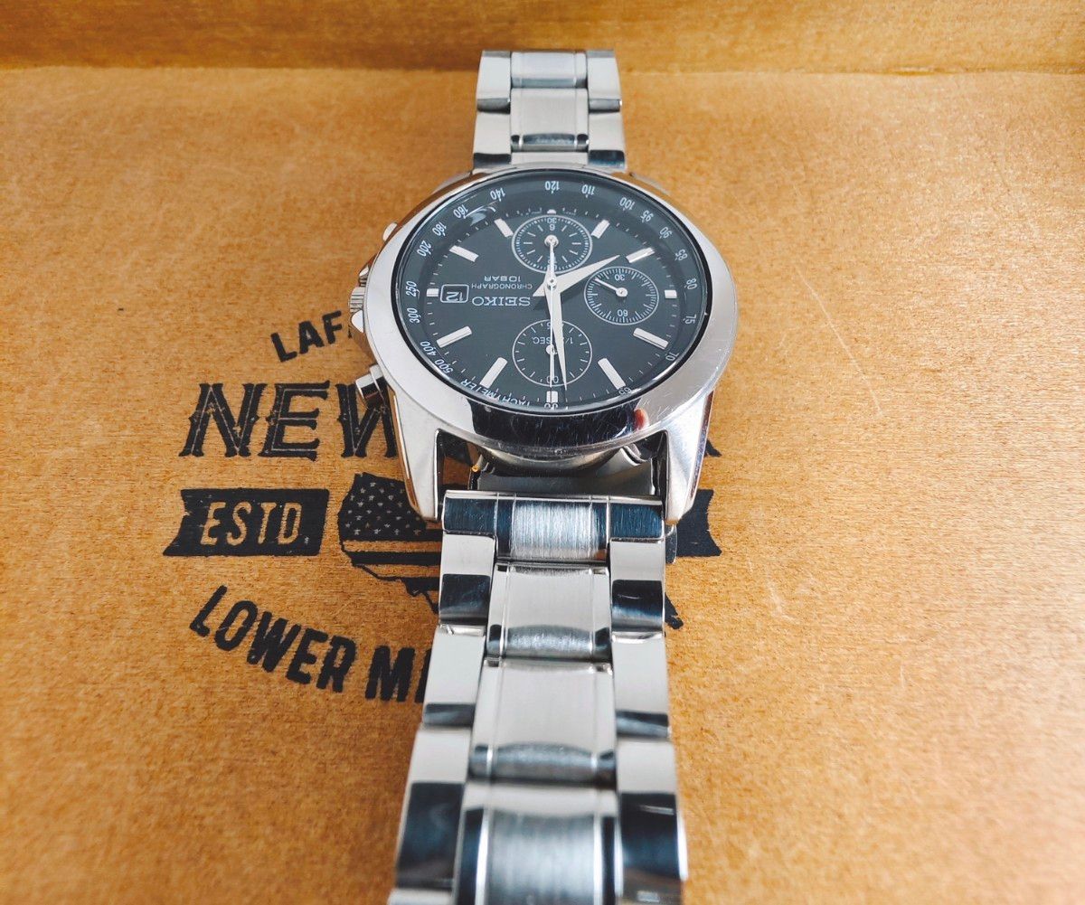 SEIKO セイコー クロノグラフ 黒文字盤 ブラック シルバー SEIKO セイコー クロノグラフ 黒文字盤 ブラック シルバー