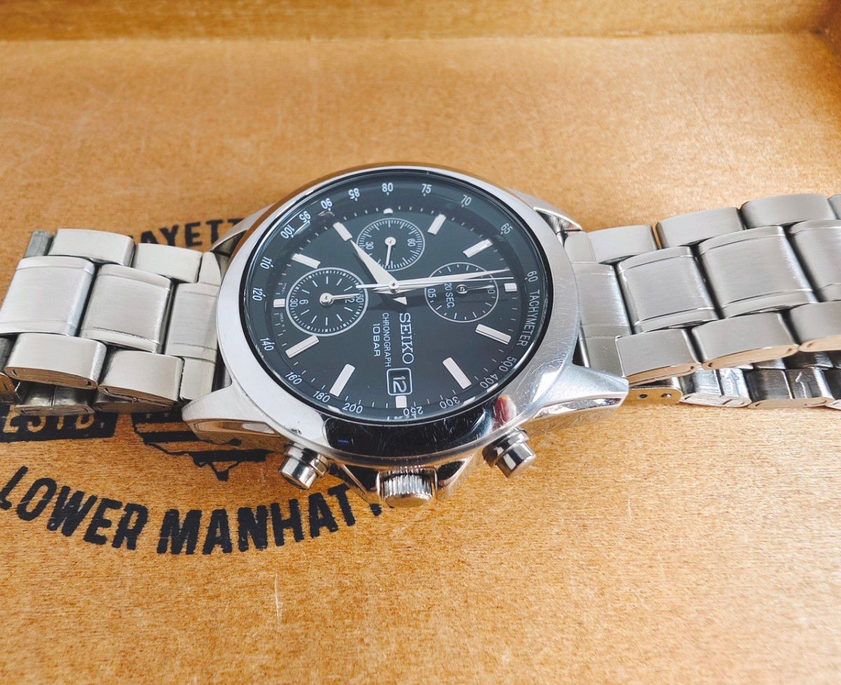 SEIKO セイコー クロノグラフ 黒文字盤 ブラック シルバー SEIKO セイコー クロノグラフ 黒文字盤 ブラック シルバー