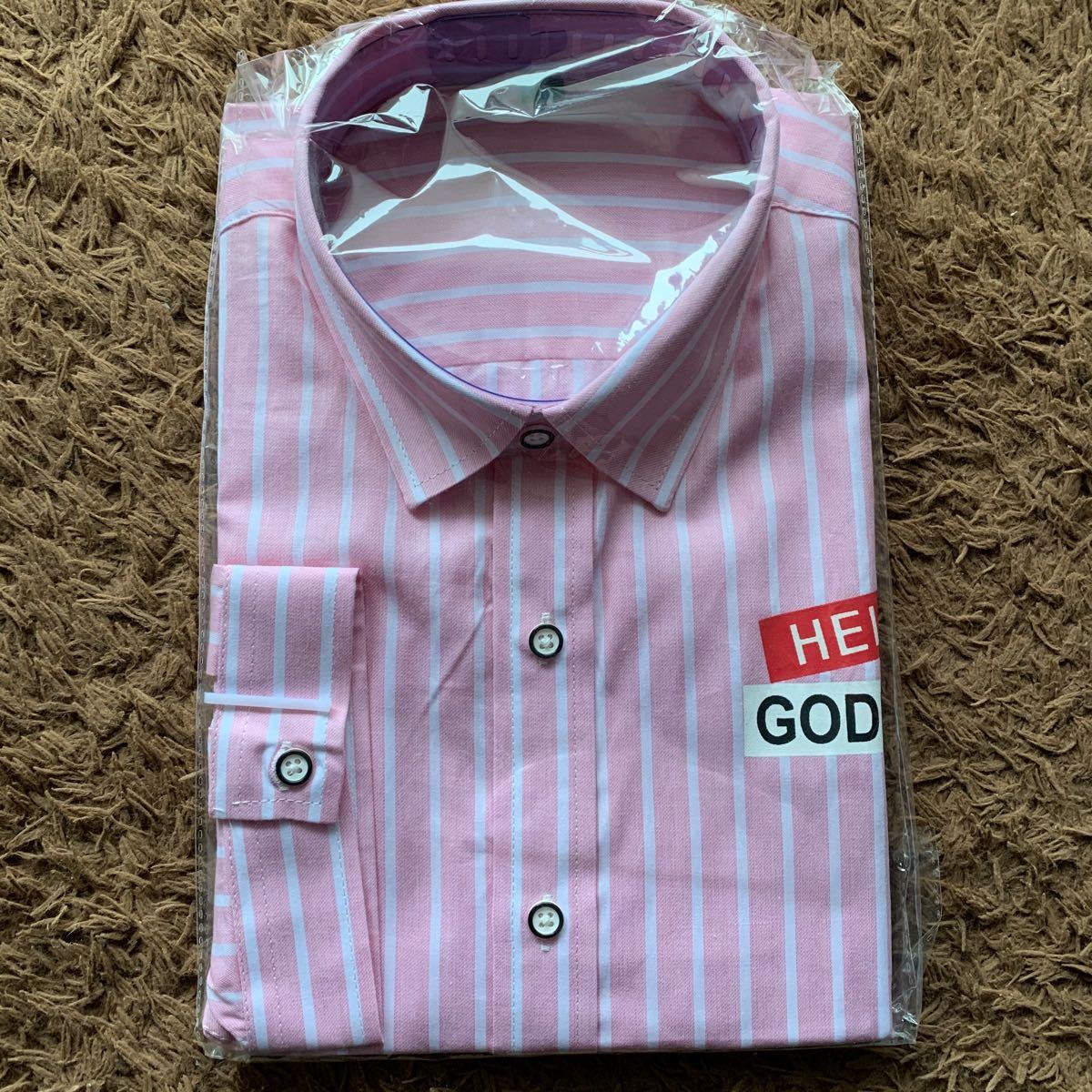 ☆大人気☆シャツ メンズ 七分袖 綿 ピンク ストライプ カジュアル XL