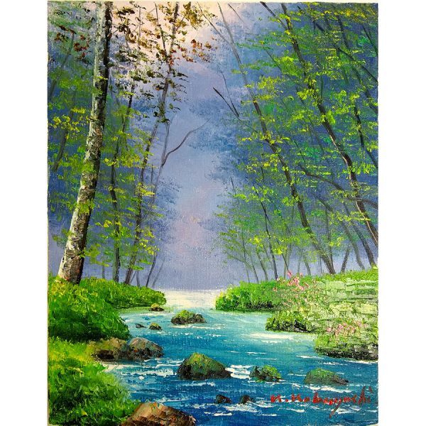 即納○ 油彩画 小林幸三 「奥入瀬」 タテ F6号 額入り 油絵 風景 即納○ 油彩画 小林幸三 「奥入瀬」 タテ F6号 額入り 油絵 風景