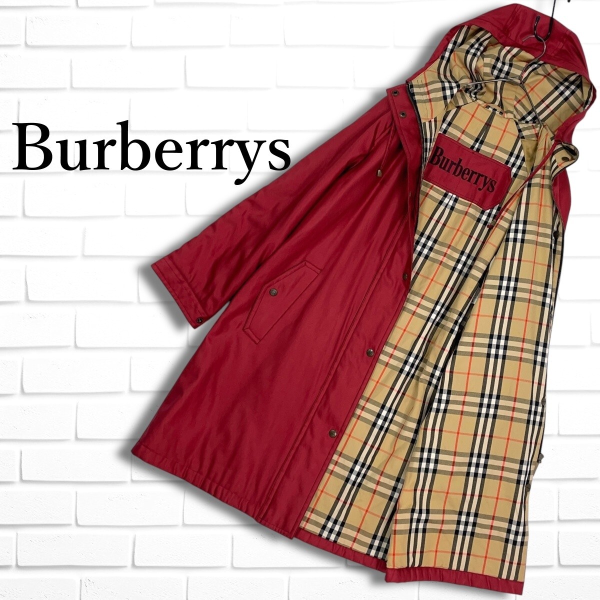 Burberry バーバリー ロング コート ノバチェック ウール 赤 ◇美品◇ Burberrys' バーバリーズ 裏地 チェック ゆったり
