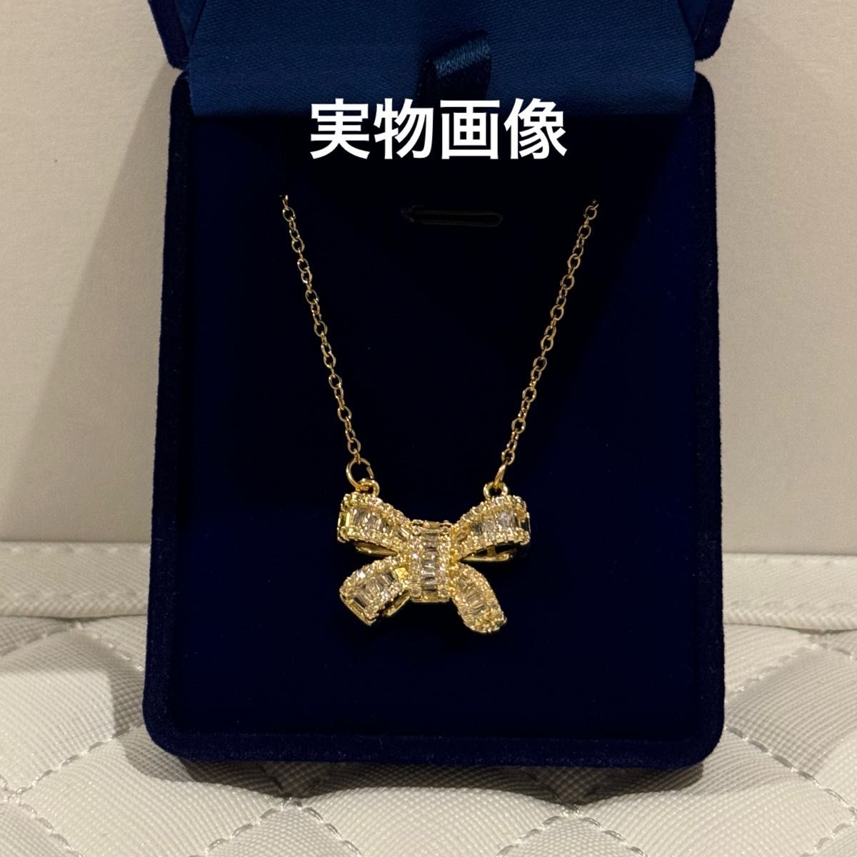高級 CZ ダイヤモンド 3D リボン ネックレス 立体 ゴールド 1点 高級 CZ ダイヤモンド 3D リボン ネックレス 立体 ゴールド 1点