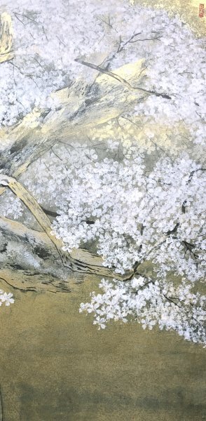N094【印刷工芸】伊藤嘉晃「淡墨桜」 屏風 紙本 紺綬褒章受章 N094【印刷工芸】伊藤嘉晃「淡墨桜」 屏風 紙本 紺綬褒章受章