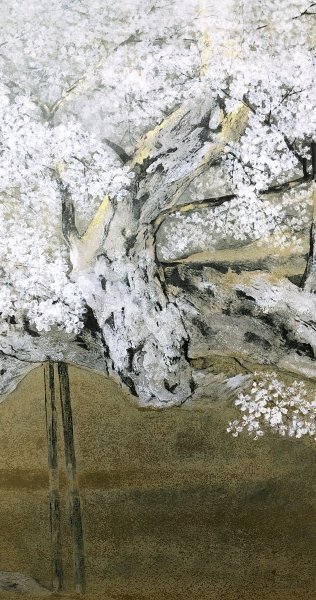 N094【印刷工芸】伊藤嘉晃「淡墨桜」 屏風 紙本 紺綬褒章受章 N094【印刷工芸】伊藤嘉晃「淡墨桜」 屏風 紙本 紺綬褒章受章