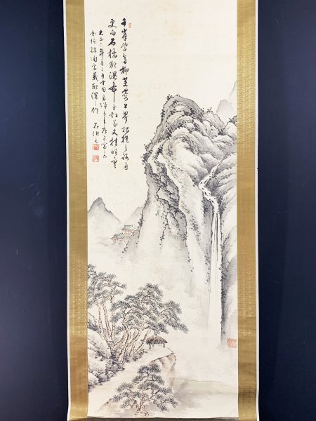 真作】B4999 波多野華涯「山水図」絹本 肉筆 滝和亭師事 大阪の 真作】B4999 波多野華涯「山水図」絹本 肉筆 滝和亭師事 大阪の
