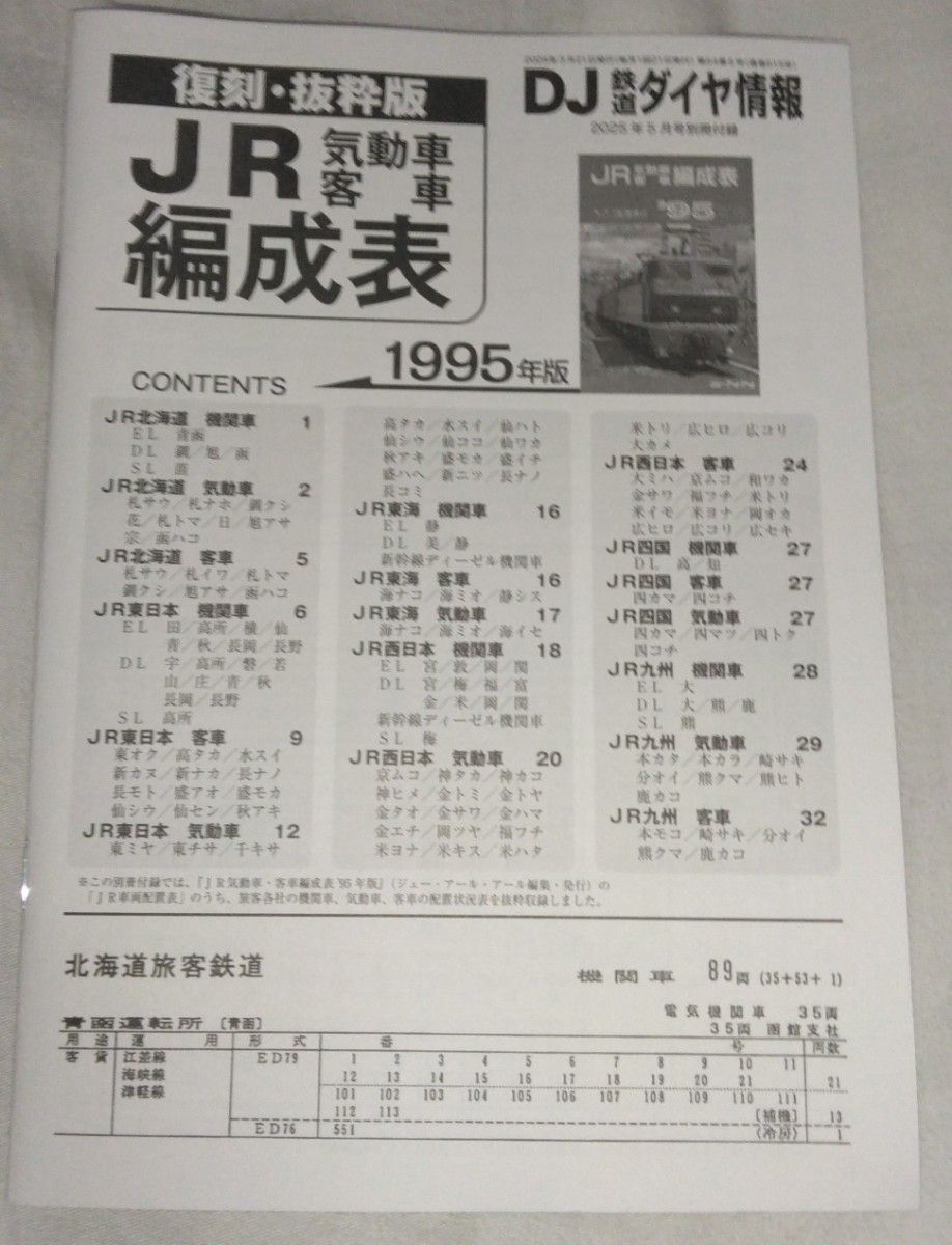 DJ鉄道ダイヤ情報2025年5月付録復刻抜粋版JR気動車客車編成表 DJ鉄道ダイヤ情報2025年5月付録復刻抜粋版JR気動車客車編成表