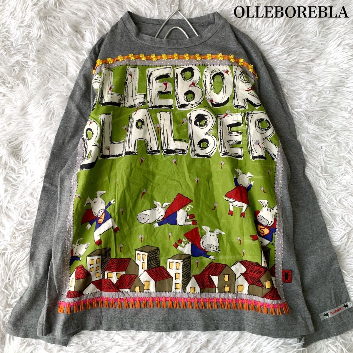 OLLEBOREBLA アルベロベロ 豚さん スーパーマン カットソー 長袖 OLLEBOREBLA アルベロベロ 豚さん スーパーマン カットソー 長袖