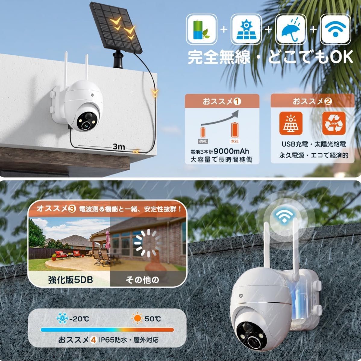 2025最新5MP超高画素】 防犯カメラ 屋外 ソーラー( (ホワイト 2025最新5MP超高画素】 防犯カメラ 屋外 ソーラー( (ホワイト