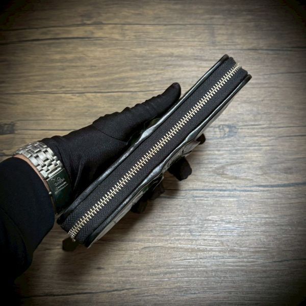 ※特別仕様 クロコダイル × パイソン レザー ホーンバッグ 長財布 テール 財布 メンズ カード15枚 証明付 一枚革 グリーン 緑