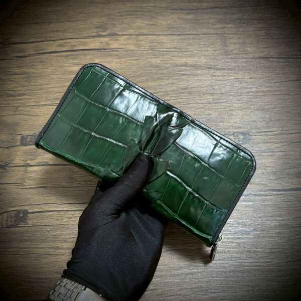 ※特別仕様 クロコダイル × パイソン レザー ホーンバッグ 長財布 テール 財布 メンズ カード15枚 証明付 一枚革 グリーン 緑