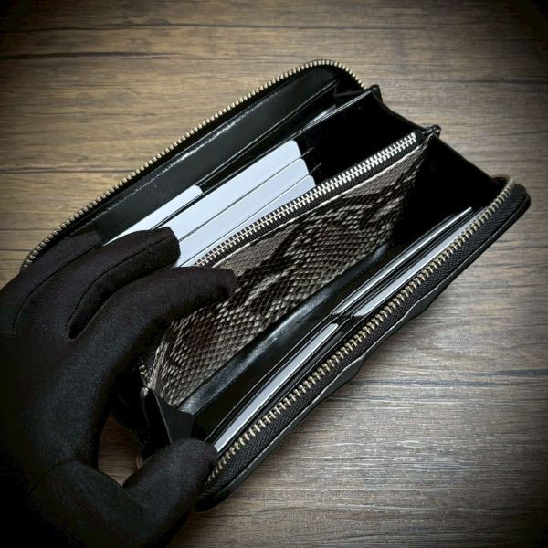 ※特別仕様 クロコダイル × パイソン レザー ホーンバッグ 長財布 テール 財布 メンズ カード15枚 証明付 一枚革 グリーン 緑