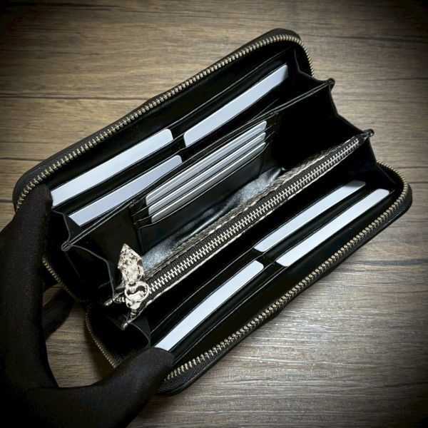 ※特別仕様 クロコダイル × パイソン レザー ホーンバッグ 長財布 テール 財布 メンズ カード15枚 証明付 一枚革 グリーン 緑