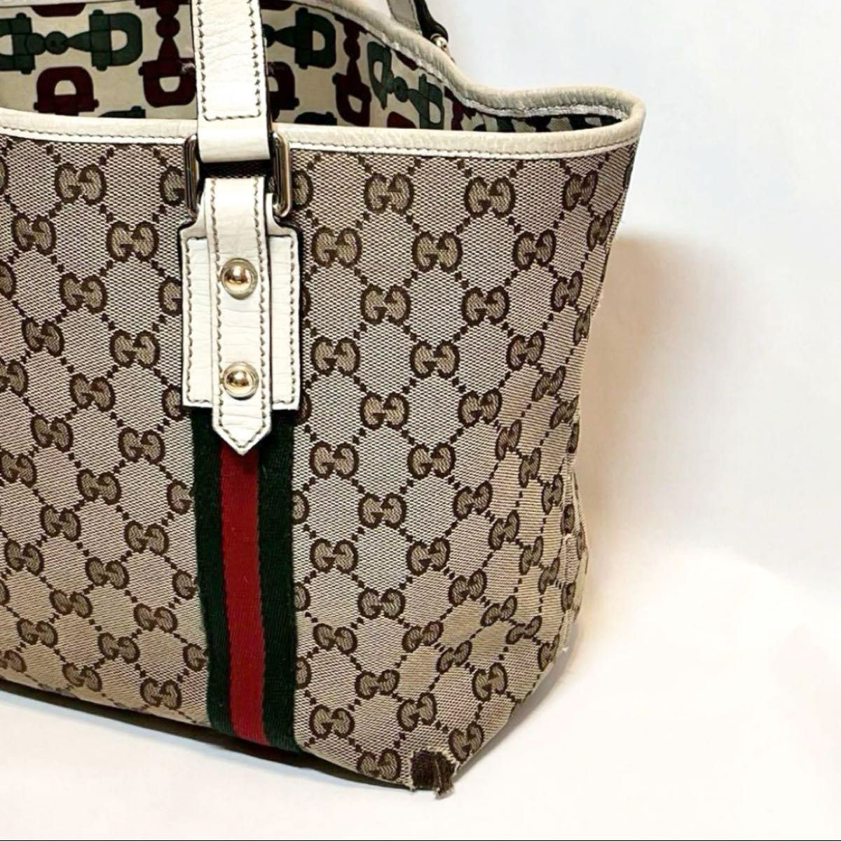 正規品》GUCCI GGキャンバス シェリーライン トートバッグ 正規品》GUCCI GGキャンバス シェリーライン トートバッグ