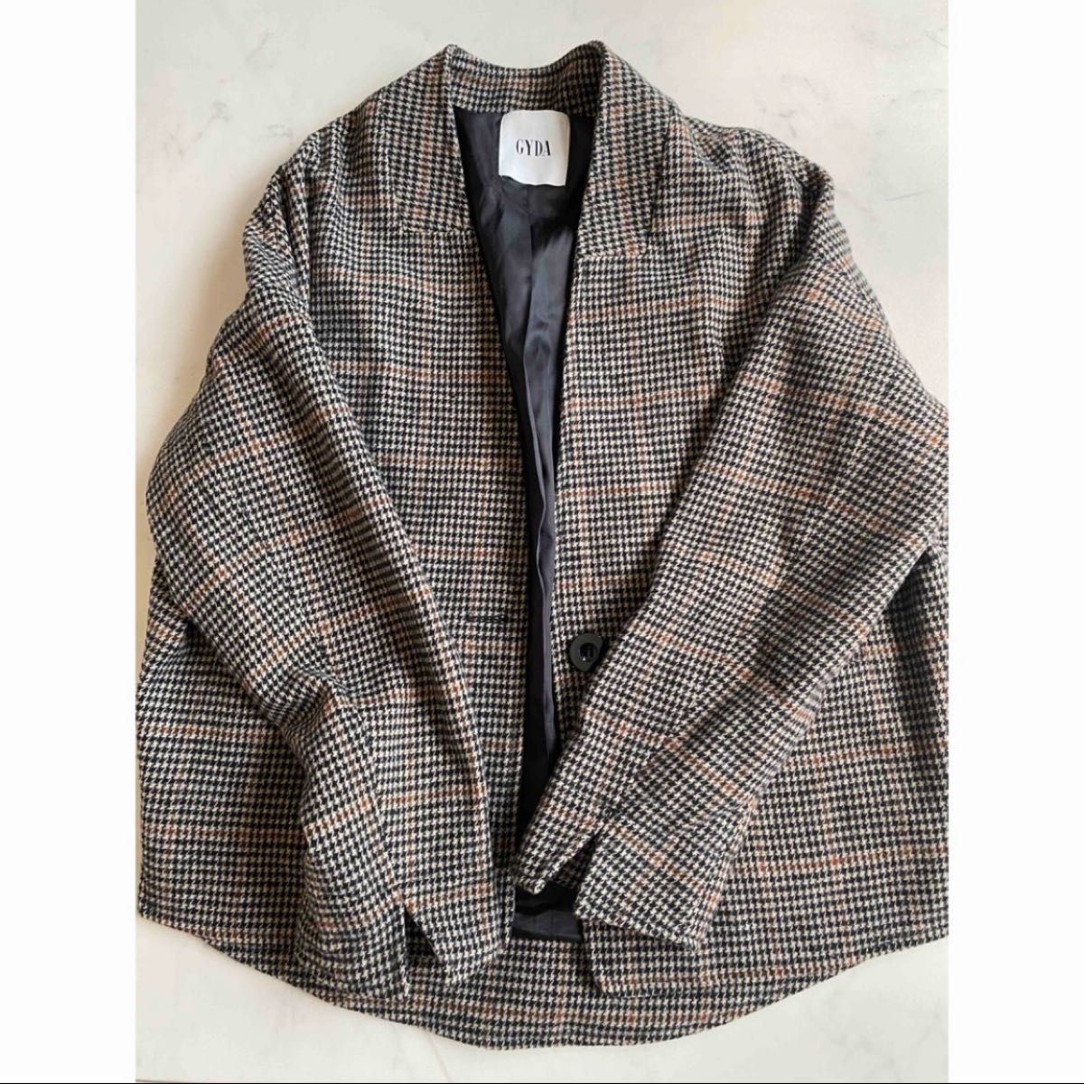 美品】GYADジェイダ ノーカラーチェックジャケット コート 美品】GYADジェイダ ノーカラーチェックジャケット コート