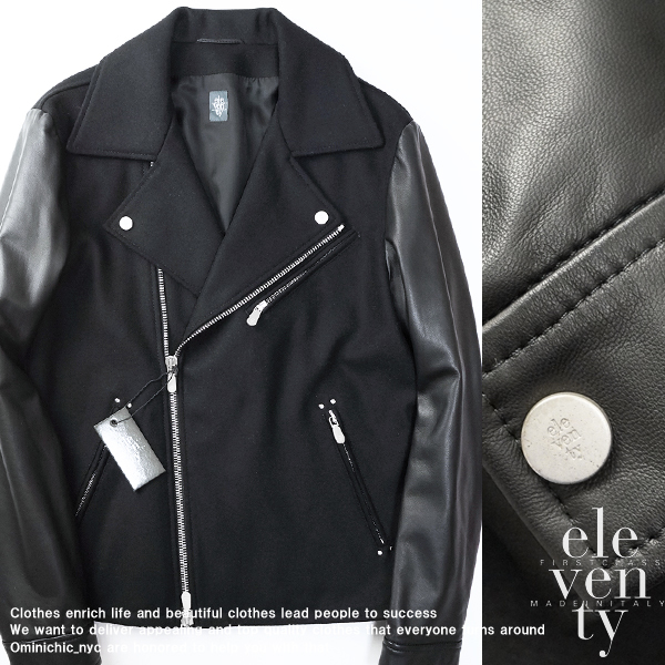 □新品10万【ELEVENTY】イレブンティ/美しい艶纏う極上シープレザー袖