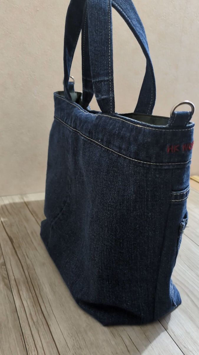 USEDデニムのリメイクバッグDカン付((ハンドメイド))★デニムリメイク★手提げバッグ トートバッグ