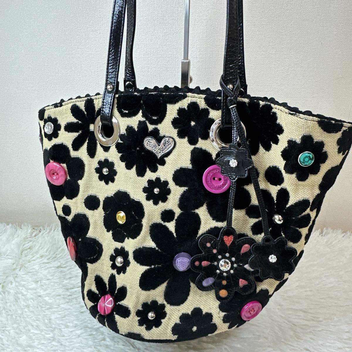 Think Bee バケツ型 ハンドバッグ 花柄 トートバッグ ビジュー Think Bee バケツ型 ハンドバッグ 花柄 トートバッグ ビジュー