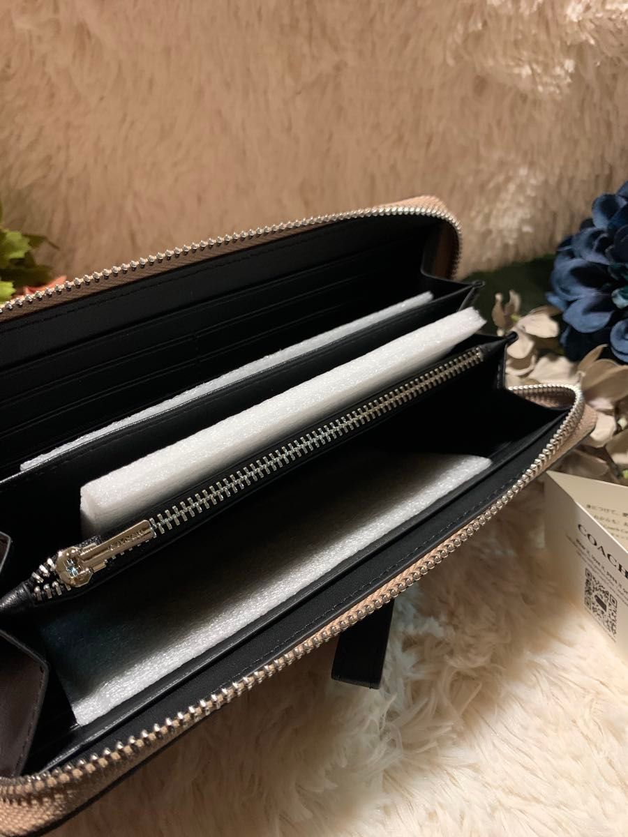 新品未使用 COACH 長財布 シグネチャー リボン 黒 ブラック