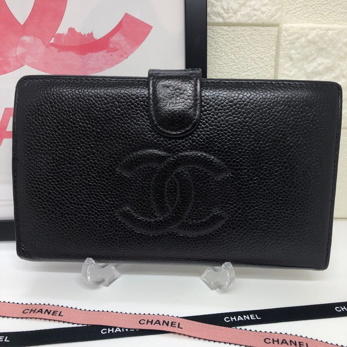 CHANEL シャネル 二つ折り がま口財布 キャビアスキン 長財布 CHANEL シャネル 二つ折り がま口財布 キャビアスキン 長財布