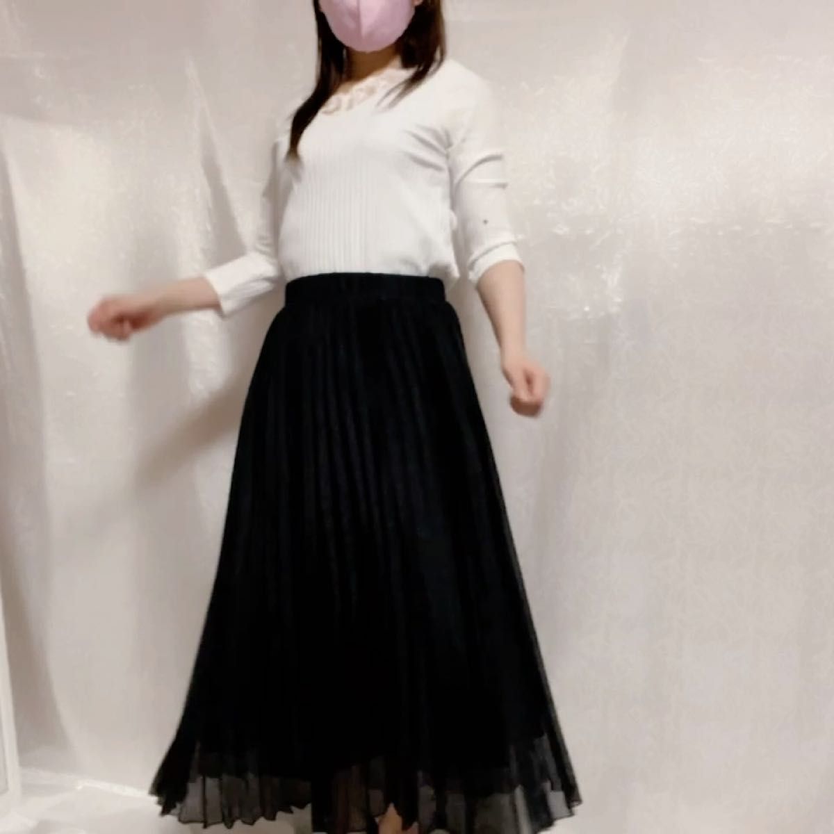 【melrot】キラキラオーガンジープリーツスカート M〜L 美品 スカート ロング ロングスカート フリーサイズ プリーツ