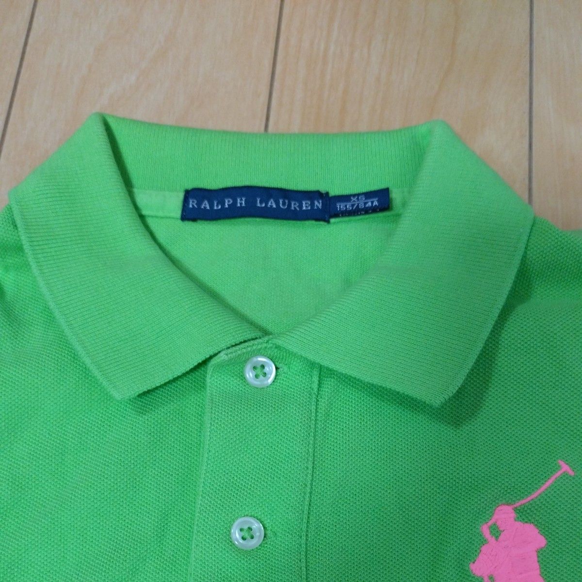 RALPH LAUREN ポロシャツ レディース グリーン ピンクロゴ XS RALPH LAUREN ポロシャツ レディース グリーン ピンクロゴ XS
