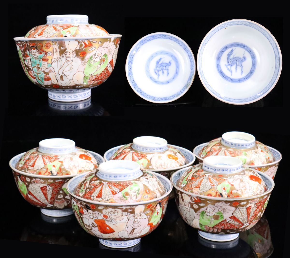 古伊万里 金彩色絵大名人物図蓋茶碗 香蘭社 五客 染付 茶懐石 古伊万里 金彩色絵大名人物図蓋茶碗 香蘭社 五客 染付 茶懐石
