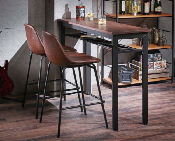 / new goods / free shipping / casual Vintage / square modern iron + wood / high desk + is possible to choose high chair 2 desk 3 point set / Brown + black 