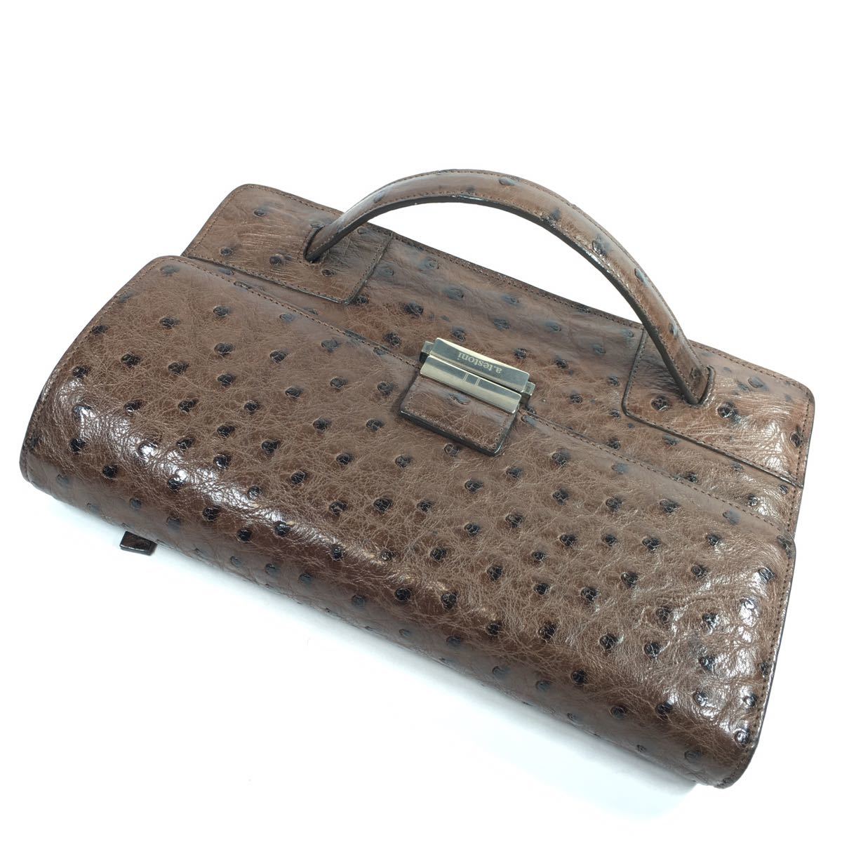 [a* test -ni] genuine article a.testoni Ostrich tea second bag hand strap clutch bag . bird men's Italy made postage 520 jpy 