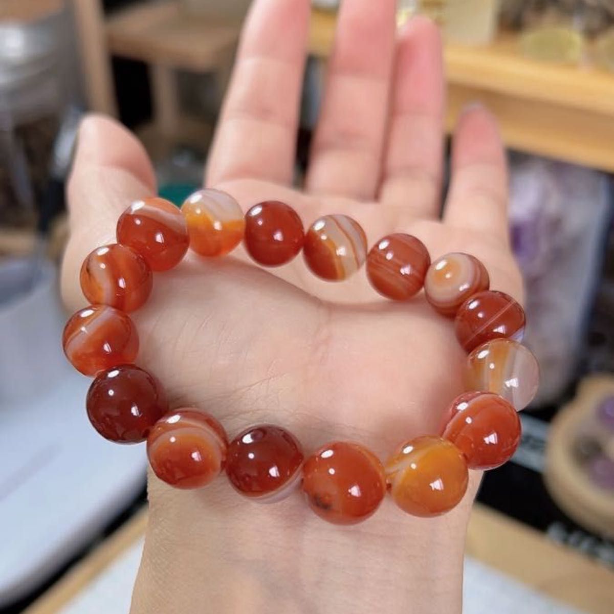 天然瑪瑙12mm ブレスレット16 5cm 天然石 パワーストーン 浄化 天然瑪瑙12mm ブレスレット16 5cm 天然石 パワーストーン 浄化