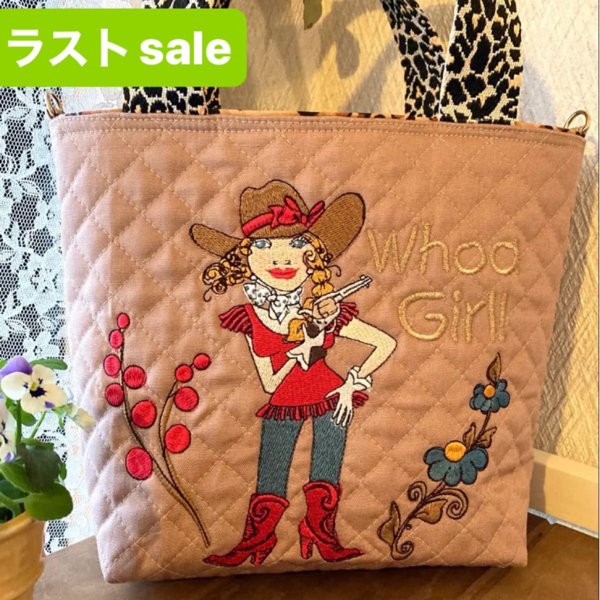 ロラライハリスカウガール刺繍 キルティングトート ハンドメイド ロラライハリスカウガール刺繍 キルティングトート ハンドメイド