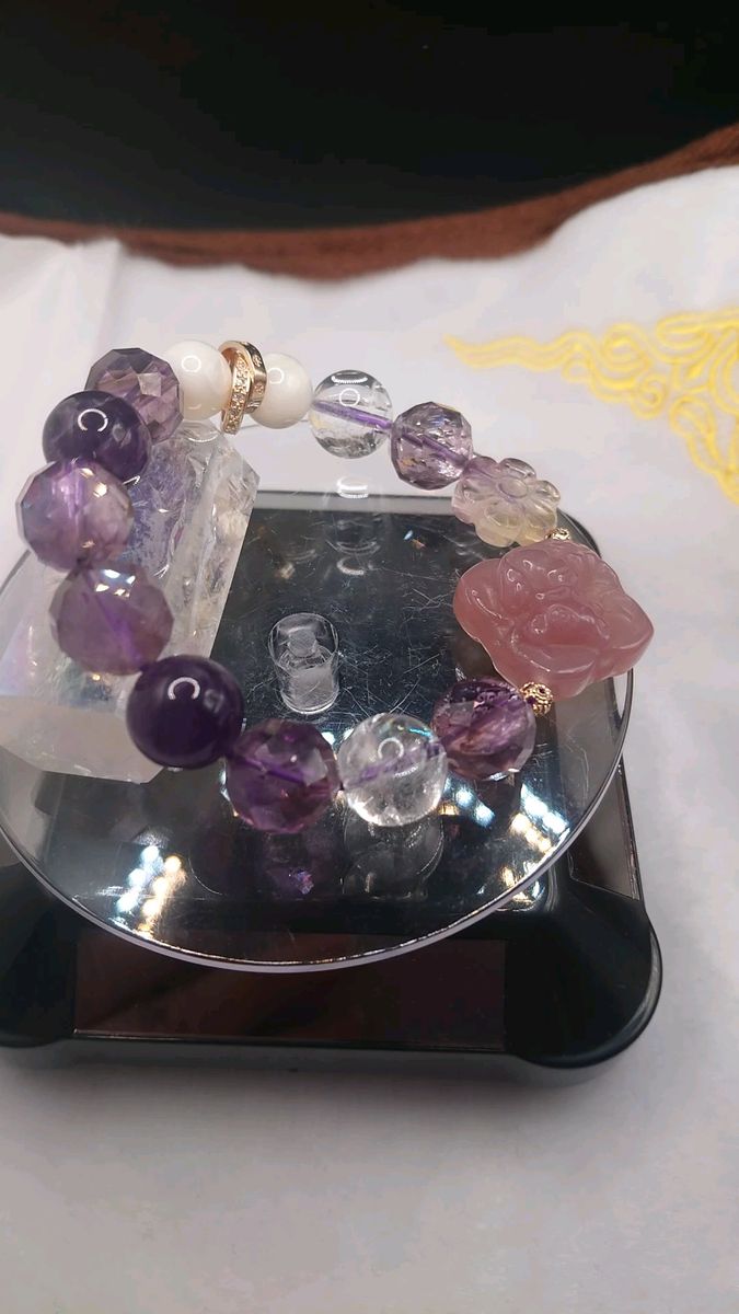 天然石ブレスレット アメジスト マザーオブパール フローライト 瑪瑙 アイリス水晶
