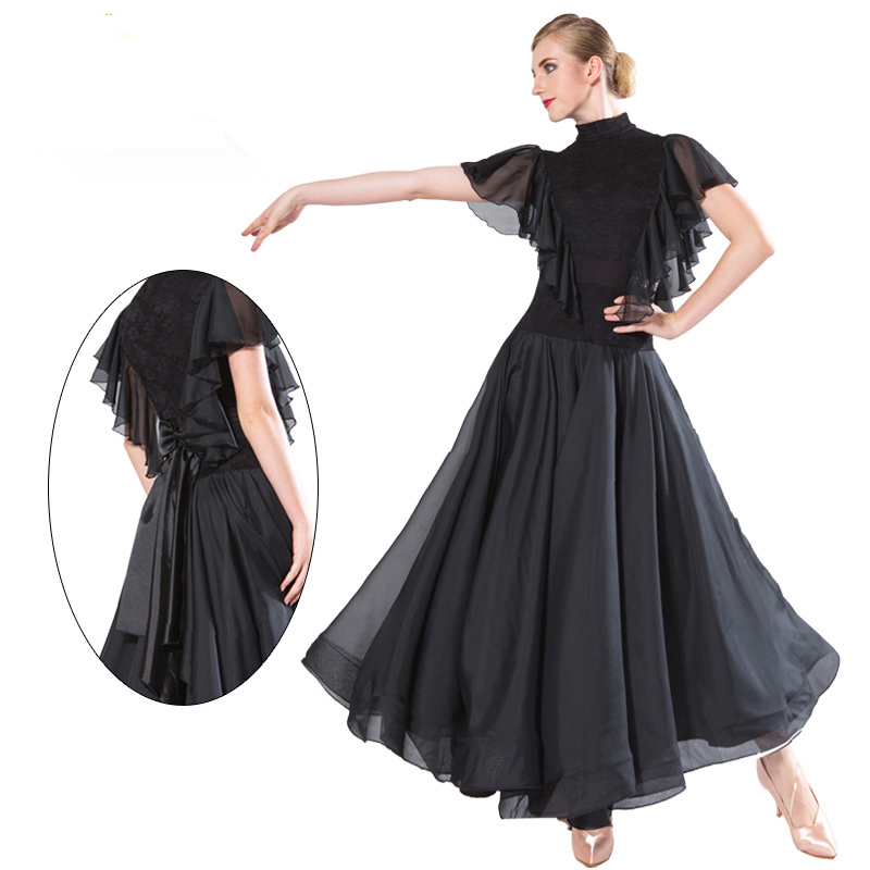 レディース社交ダンス衣装ドレス　センスが良い新作　ブラック　サイズS～XXL　サイズオーダー可