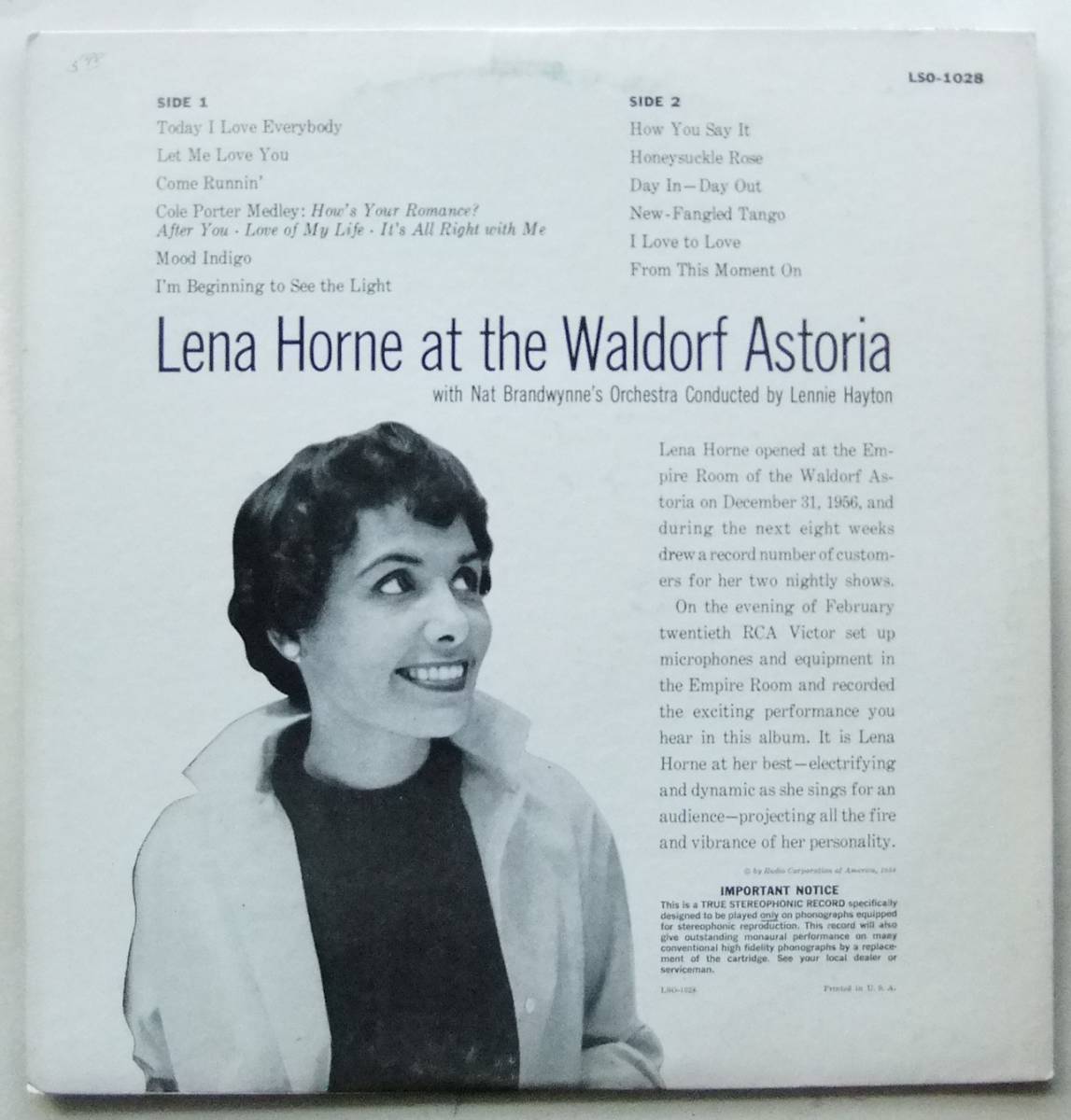 ◆ LENA HORNE At The Waldorf Astoria ◆ RCA LSO-1028 (dog:dg) ◆ S_画像2