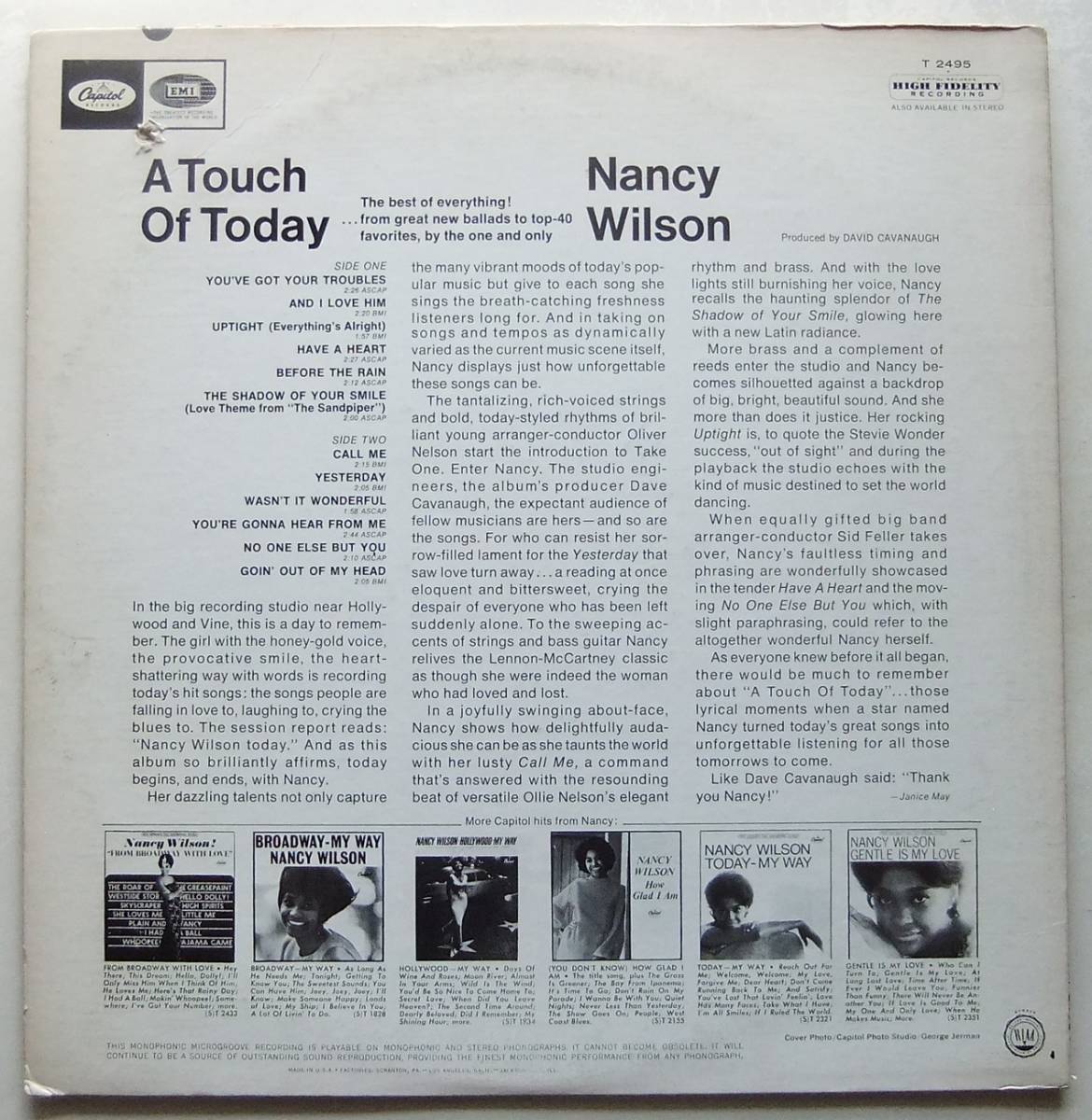 ◆ NANCY WILSON / A Touch Of Today ◆ Capitol T2495 (color) ◆ Vの画像2
